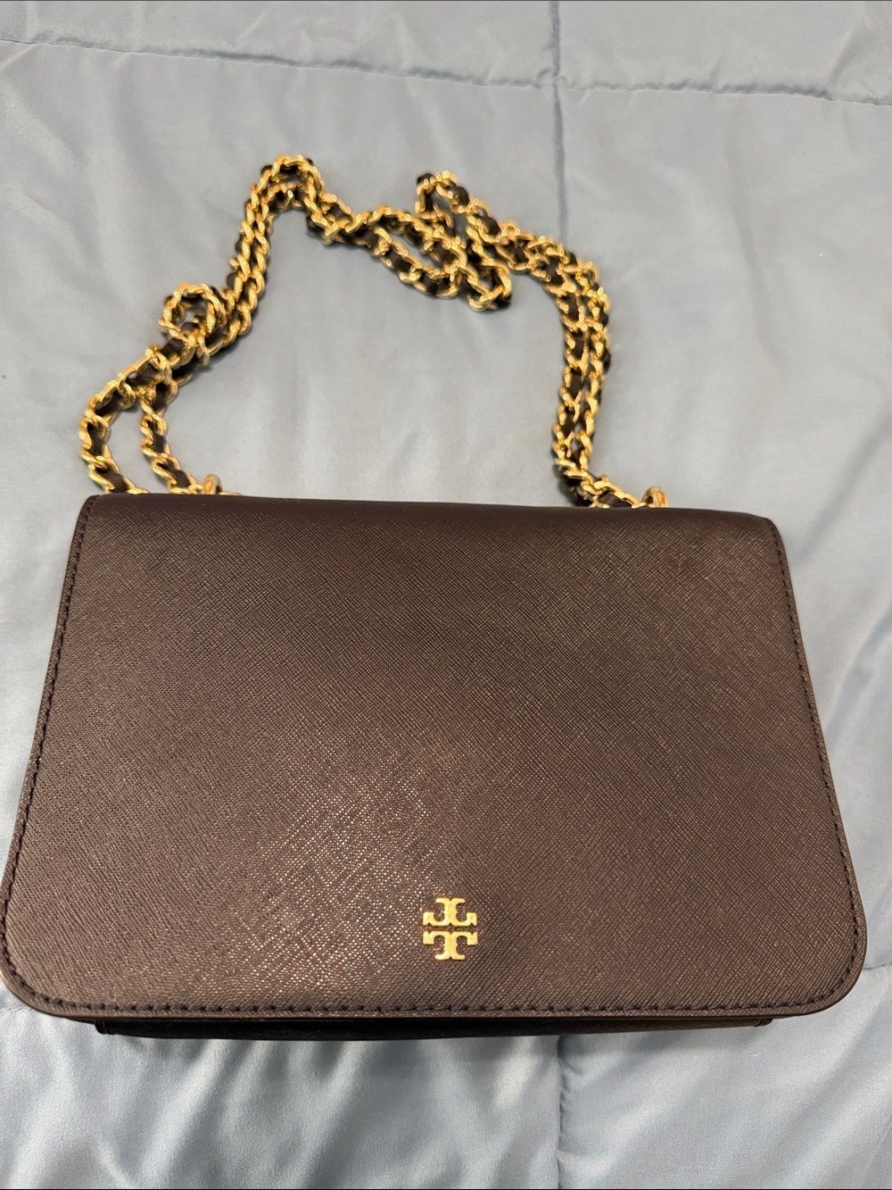 Tory Burch Dark navy blue Leather Shoulder Bag with Gold Chain
